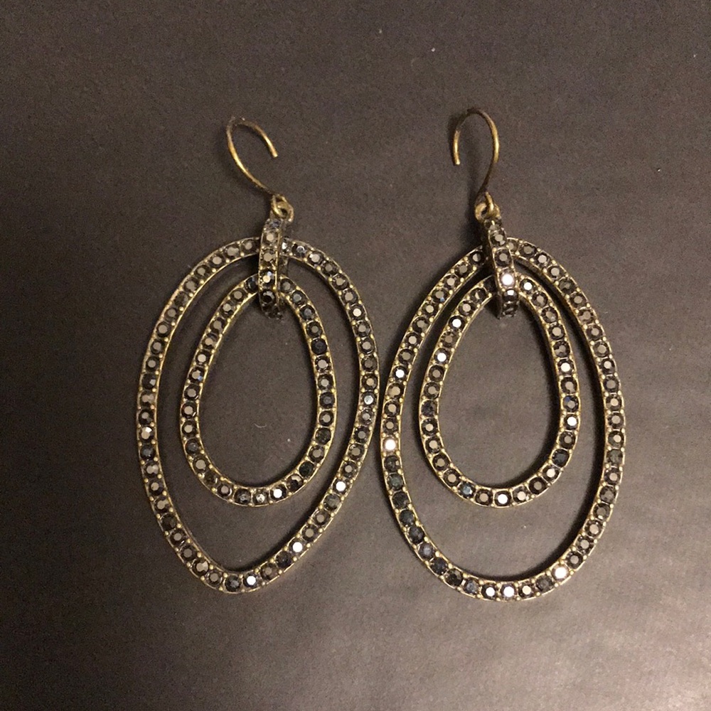 Hooked black and brass double hoops- like new!